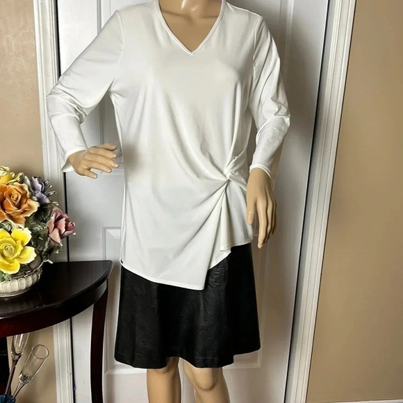 LISETTE Blouse,women M.twist side knot,V-neck,asymmetrical hem,classic,career EC - Picture 3 of 14